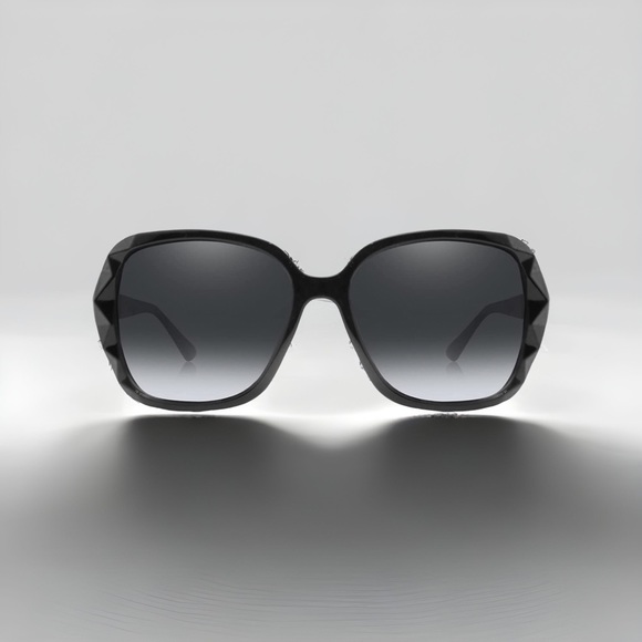 Black & Gold Oversized Square Sunglasses Polarized Tinted w Crystal Frames Nwt - Picture 2 of 15